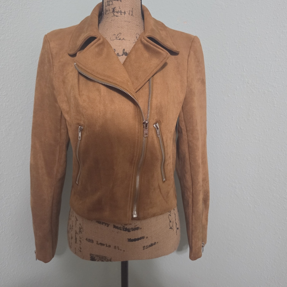 Women's Suede Moto Jacket in Camel